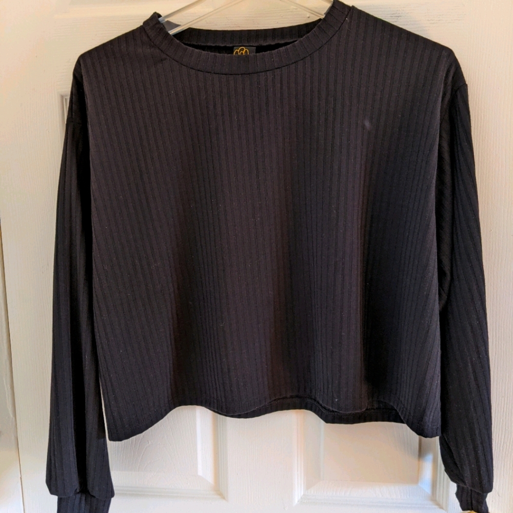 Black Ribbed Crop Top | Plus Size | 1X